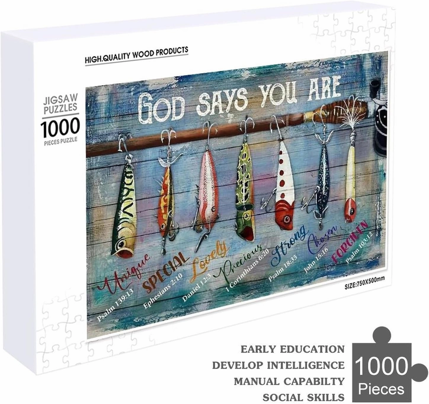 Jigsaw Puzzles for Adults Puzzle Fishing Bait God Says You are 1000pcs Jigsaw Puzzles Props for Adolescent Children Educational Game Toys Collectibles Modern Home Decoration 29.5x19.7 Inch