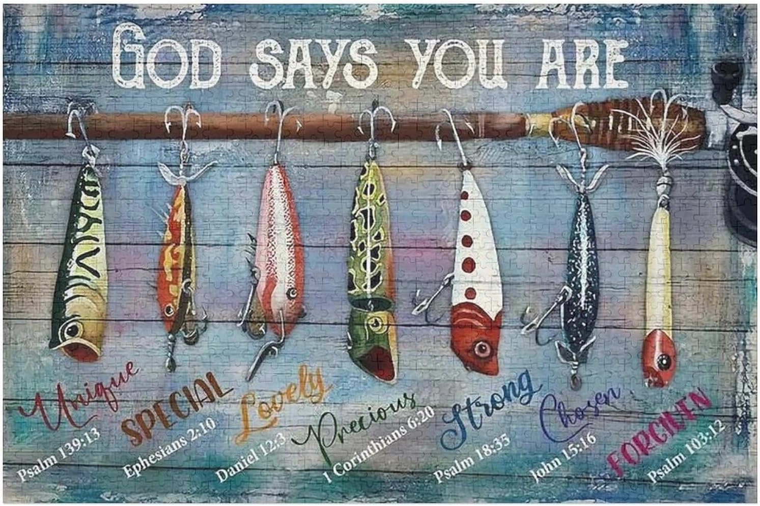 Jigsaw Puzzles for Adults Puzzle Fishing Bait God Says You are 1000pcs Jigsaw Puzzles Props for Adolescent Children Educational Game Toys Collectibles Modern Home Decoration 29.5x19.7 Inch