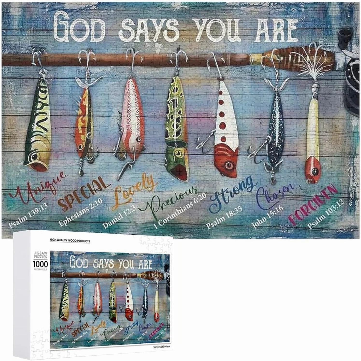 Jigsaw Puzzles for Adults Puzzle Fishing Bait God Says You are 1000pcs Jigsaw Puzzles Props for Adolescent Children Educational Game Toys Collectibles Modern Home Decoration 29.5x19.7 Inch