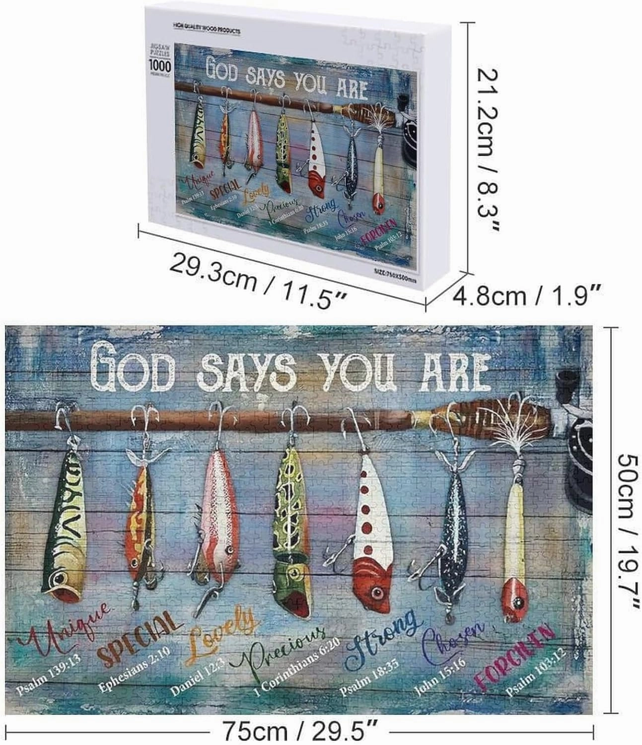Jigsaw Puzzles for Adults Puzzle Fishing Bait God Says You are 1000pcs Jigsaw Puzzles Props for Adolescent Children Educational Game Toys Collectibles Modern Home Decoration 29.5x19.7 Inch