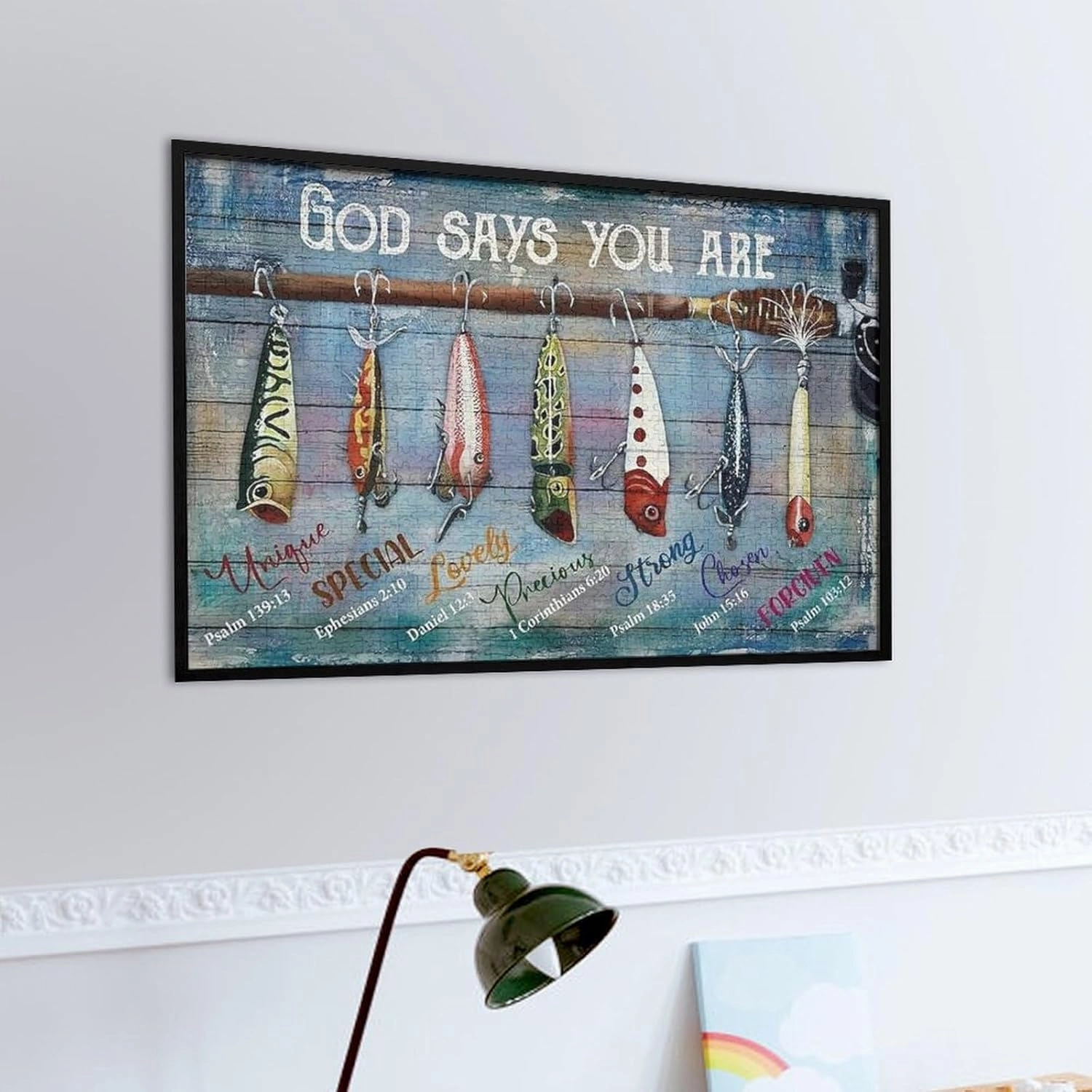Jigsaw Puzzles for Adults Puzzle Fishing Bait God Says You are 1000pcs Jigsaw Puzzles Props for Adolescent Children Educational Game Toys Collectibles Modern Home Decoration 29.5x19.7 Inch
