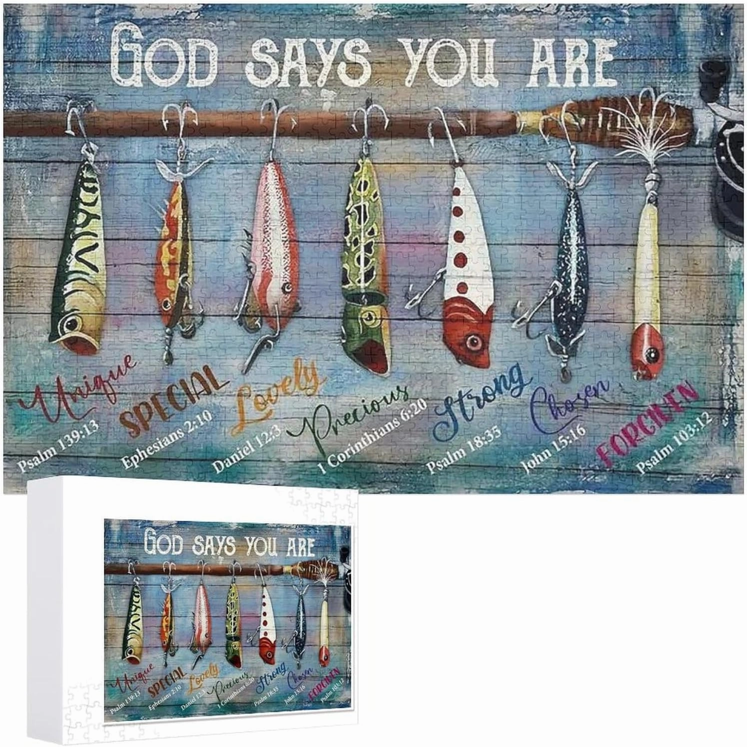 Jigsaw Puzzles for Adults Puzzle Fishing Bait God Says You are 1000pcs Jigsaw Puzzles Props for Adolescent Children Educational Game Toys Collectibles Modern Home Decoration 29.5x19.7 Inch