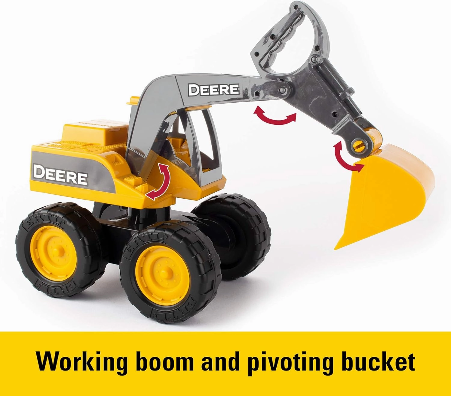 John Deere Big Scoop Construction Toy Excavator with Tilting Dump Bed and Rolling Wheels, 15 Inch