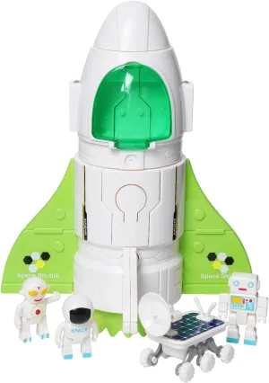 Jomifin Spaceship Toy for Boys Girls, Space Shuttle Toys with Lights&Sound, 3 Astronauts Figure, Openable Cockpit, Spray Exhaust, Astro Venture Space Playset with Lunar car (Green)