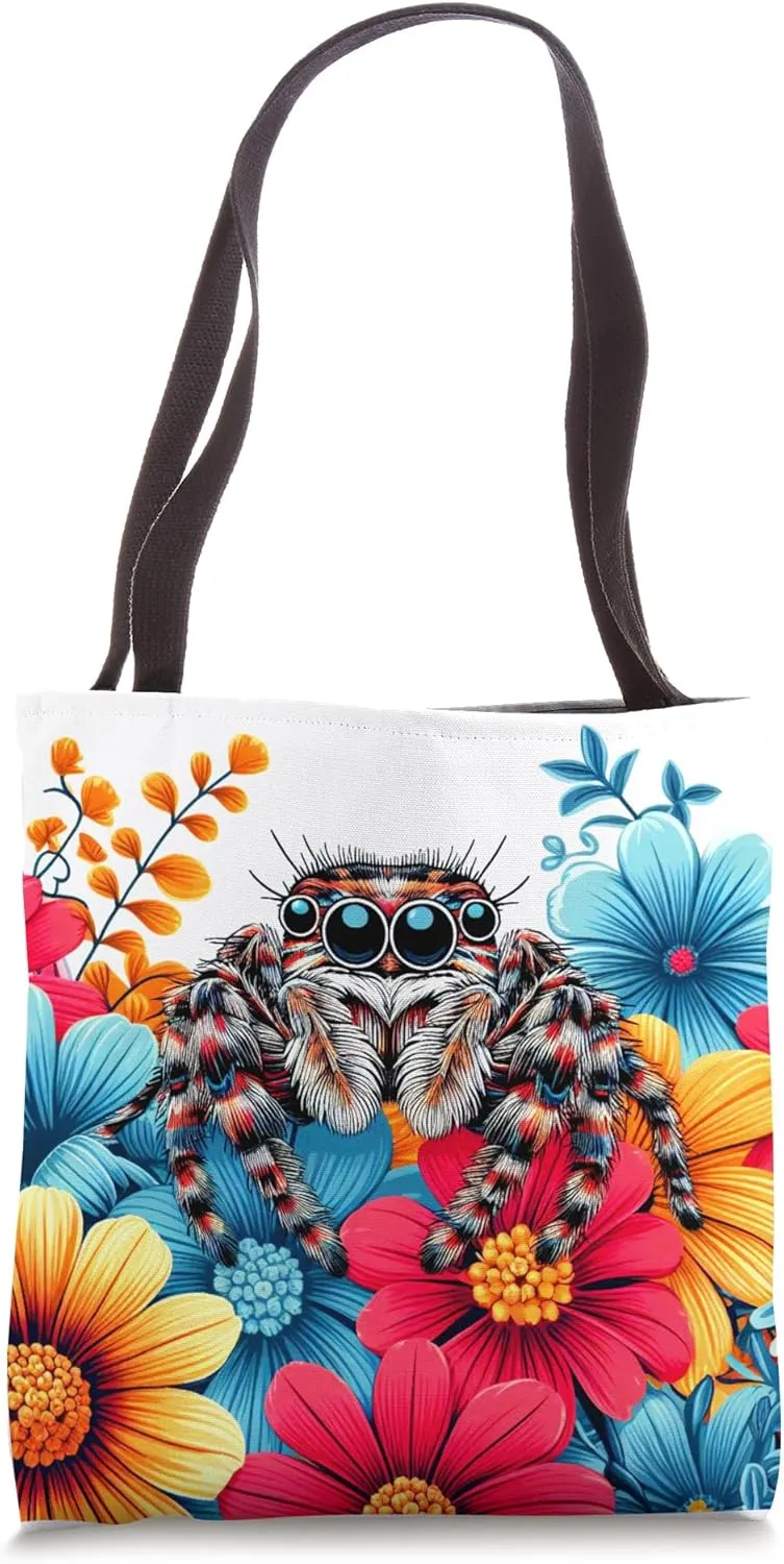 Jumping Spider On Flowers Exotic Spider Pet Lovers Tote Bag