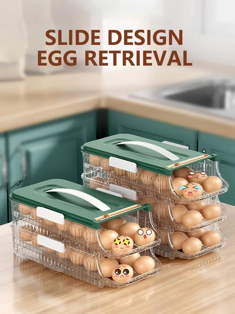 JUOPZKENN Egg Holder, Automatically Rolling Egg Storage Container,Large Capacity Organizer Clear Plastic Egg Dispenser for Refrigerator Countertop(#8)