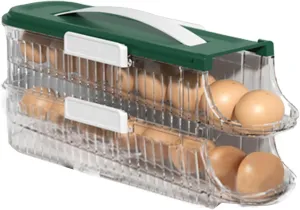 JUOPZKENN Egg Holder, Automatically Rolling Egg Storage Container,Large Capacity Organizer Clear Plastic Egg Dispenser for Refrigerator Countertop(#8)