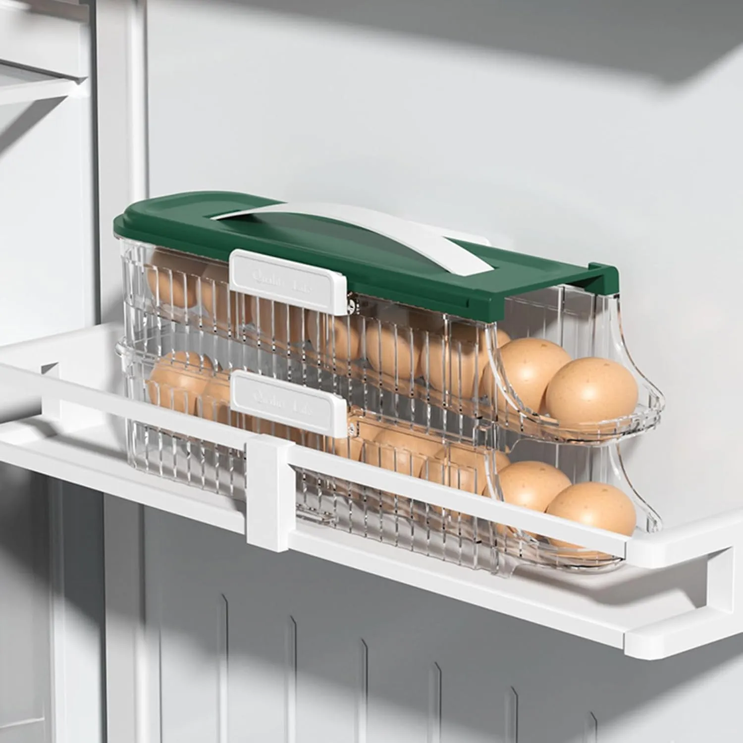 JUOPZKENN Egg Holder, Automatically Rolling Egg Storage Container,Large Capacity Organizer Clear Plastic Egg Dispenser for Refrigerator Countertop(#8)