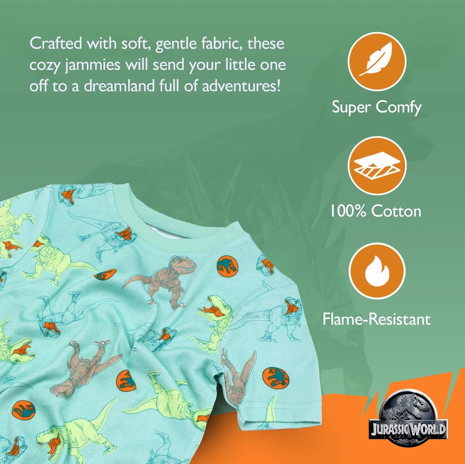 Jurassic World Boys' 4-Piece Snug-fit Cotton Pajama Set, Soft & Cute for Kids