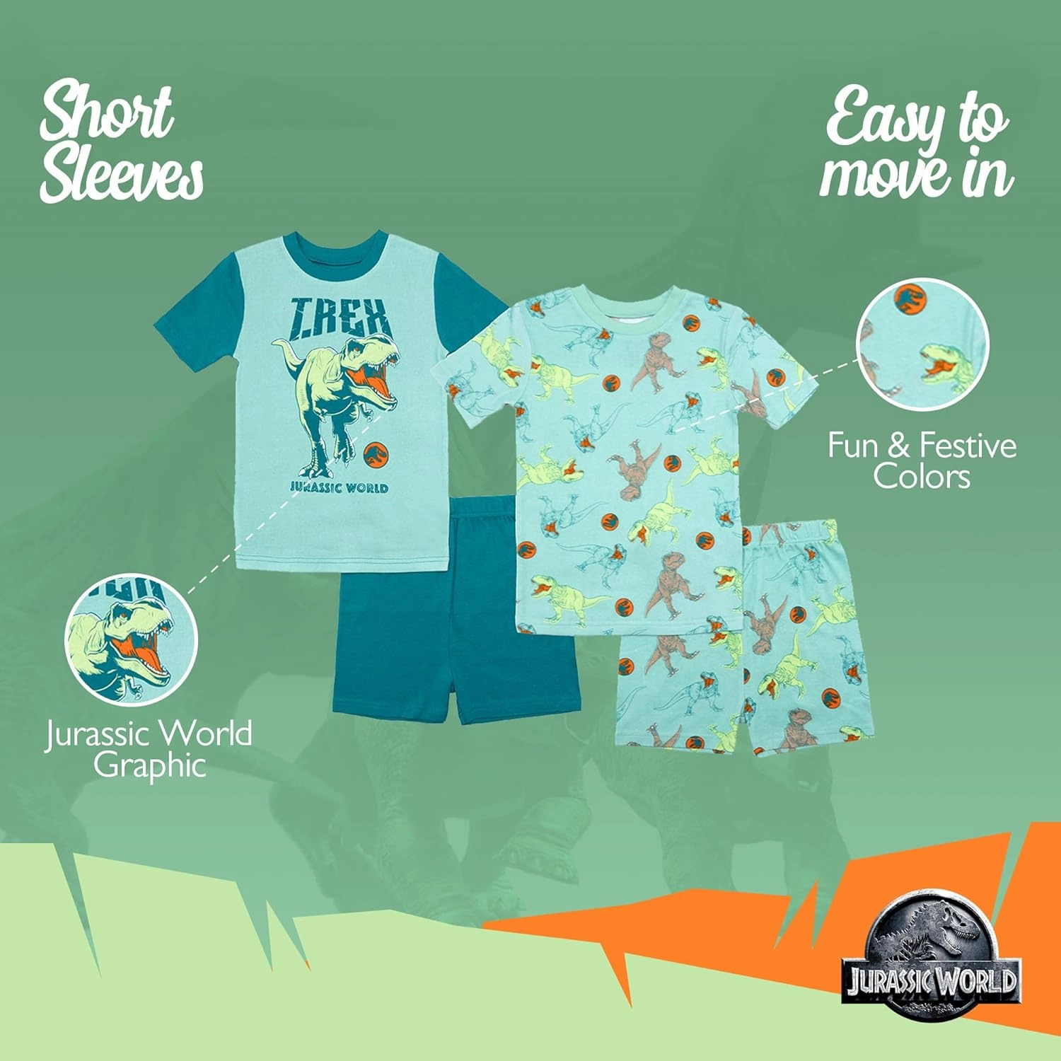Jurassic World Boys' 4-Piece Snug-fit Cotton Pajama Set, Soft & Cute for Kids