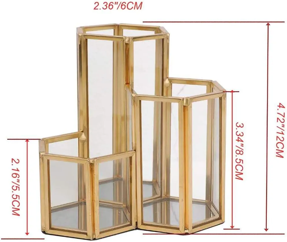K COOL Decorative Makeup Brush Holder Pen Pencil Holder for Desk Organizer Gold Glass Cosmetic Display Cases Pot for Women Girls