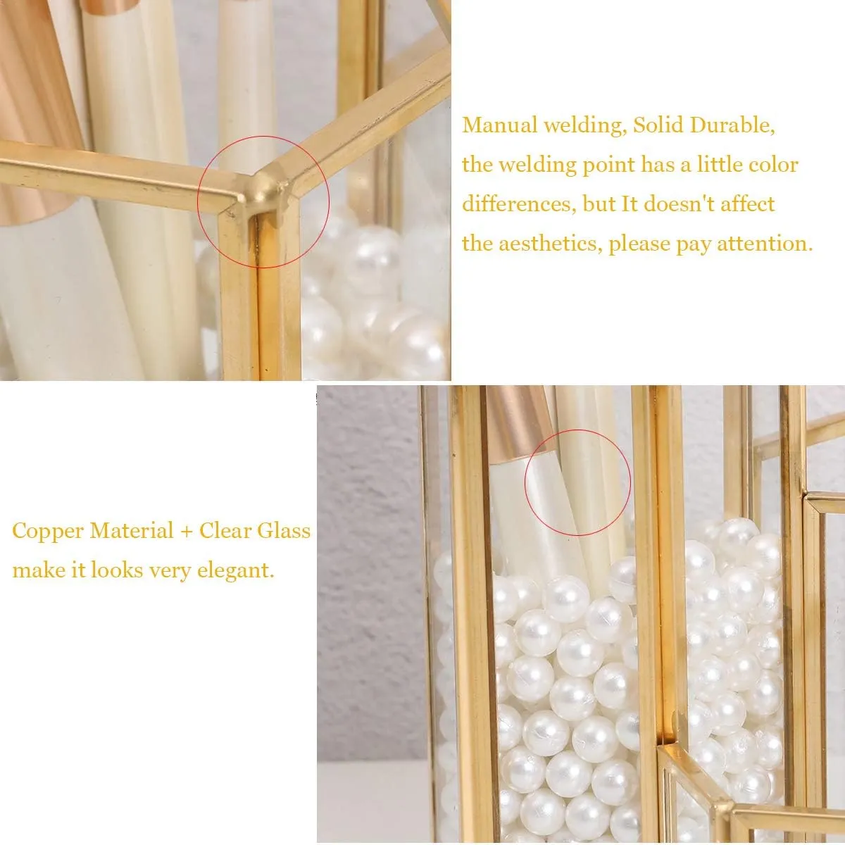 K COOL Decorative Makeup Brush Holder Pen Pencil Holder for Desk Organizer Gold Glass Cosmetic Display Cases Pot for Women Girls