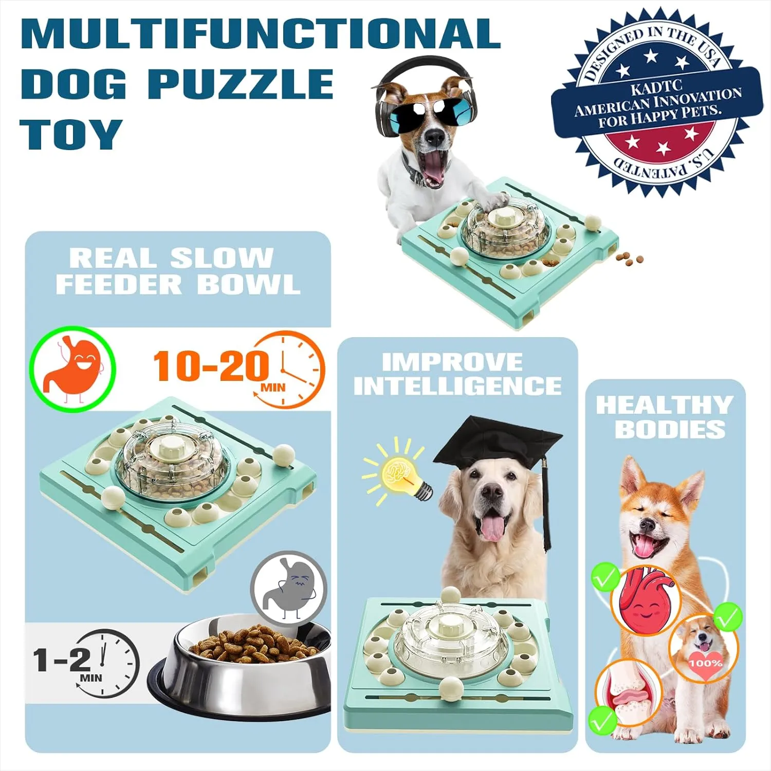 KADTC Dog Rotating Puzzle Games Toy Level 2 in 1 Centralized Food Dispensing Design Capacity 10.8 oz Slow Treat Puzzles Feeder Boredom Busters Puppy Mind Interactive Enrichment Mental Stimulation Toys