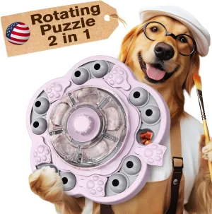 KADTC Dog Spinning Puzzle Toys Puppy Mental Games Level 3 in 1 Food Dispenser Slow Feeder Treat Puzzles Brain Stimulation Interactive Keep Them Busy Boredom Buster for Small/Medium/Large Dogs Pink