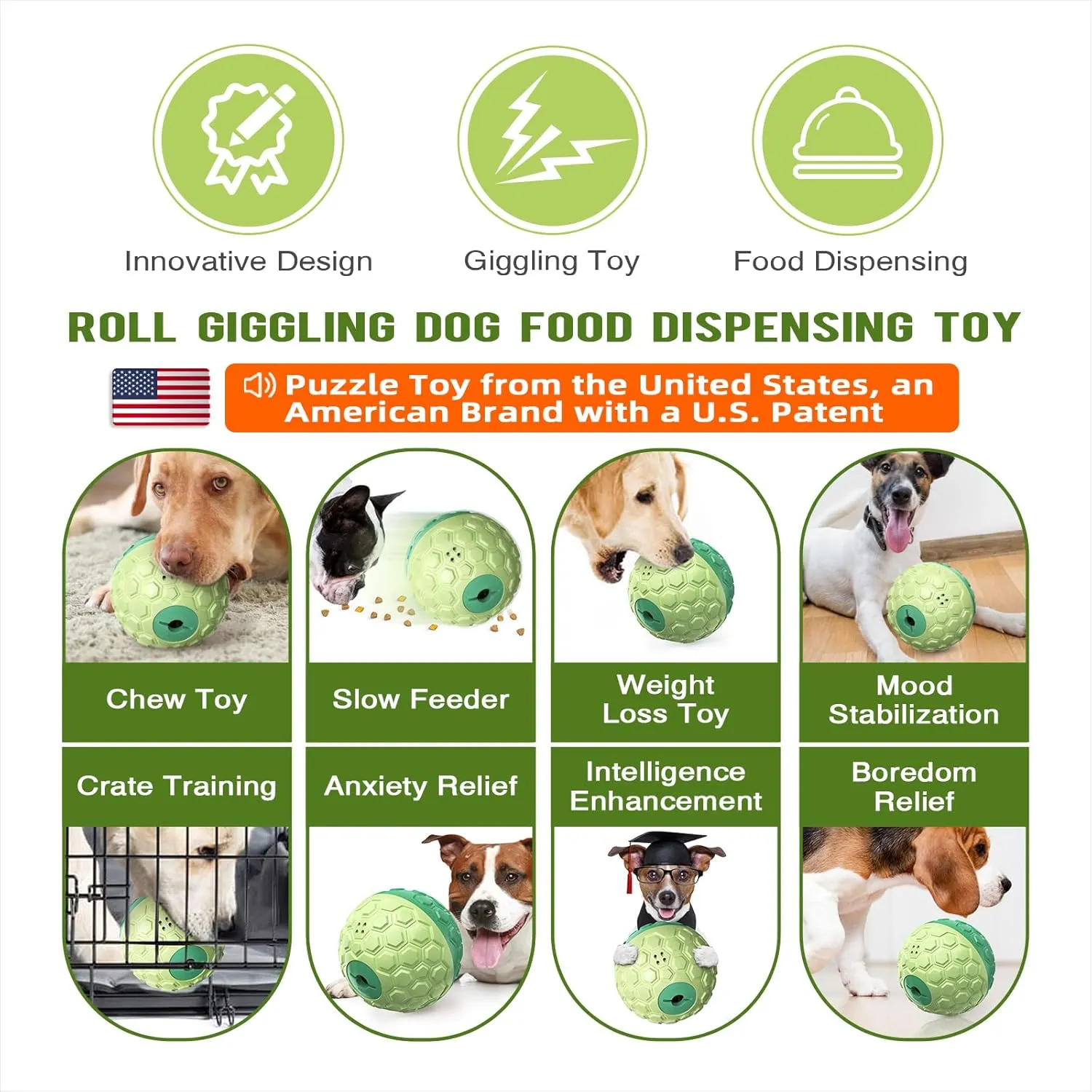 KADTC Treat Dispenser Roll Giggling Ball for All Breed Medium/Large Aggressive Chewers Food Dispensing Puzzle Toy Chew Teeth Balls Interactive Keep Them Busy Boredom Busters Puppy Enrichment Toys