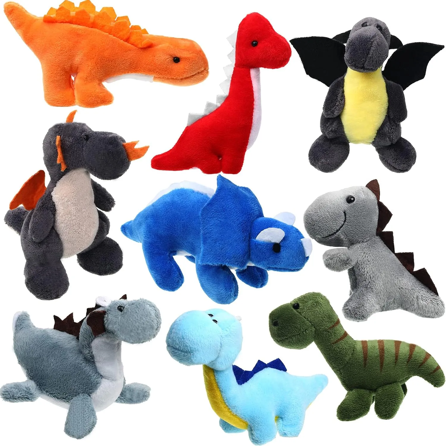 Kasyat 9 Pieces Dinosaur Stuffed Animals 4-6 Inch Mini Plush Dinosaur Figures Assortment Keychain Soft Backpack Ornaments Pendant for Stocking Stuffers, Doll Machine Party Favors