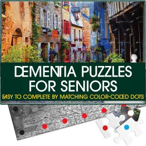 Keeping Busy Dementia Puzzles for Elderly - Large Piece Puzzles for Seniors - 35 Piece Jigsaw Town Puzzle - Color Coded with Templates - Dementia Activities for Seniors - Easy Adult Puzzle