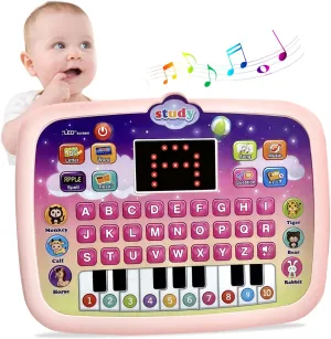 Kid Tablet Toddler Learning Pad Interactive Toy with Screen -Educational Toys Fun Gifts -Music/Piano/ABC/Numbers/Words/Spell/Animals - for Boys&Girls 3  (Pink)……