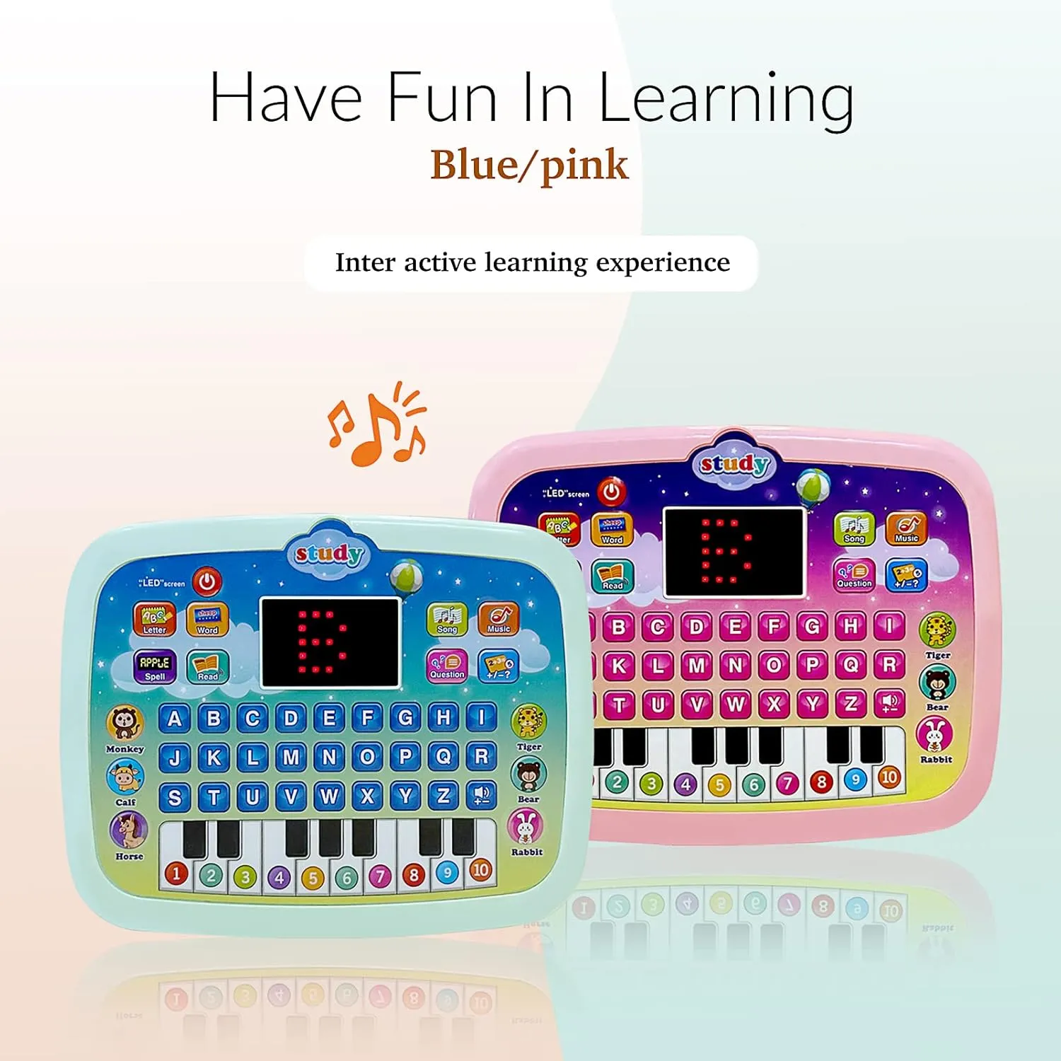 Kid Tablet Toddler Learning Pad Interactive Toy with Screen -Educational Toys Fun Gifts -Music/Piano/ABC/Numbers/Words/Spell/Animals - for Boys&Girls 3  (Pink)……