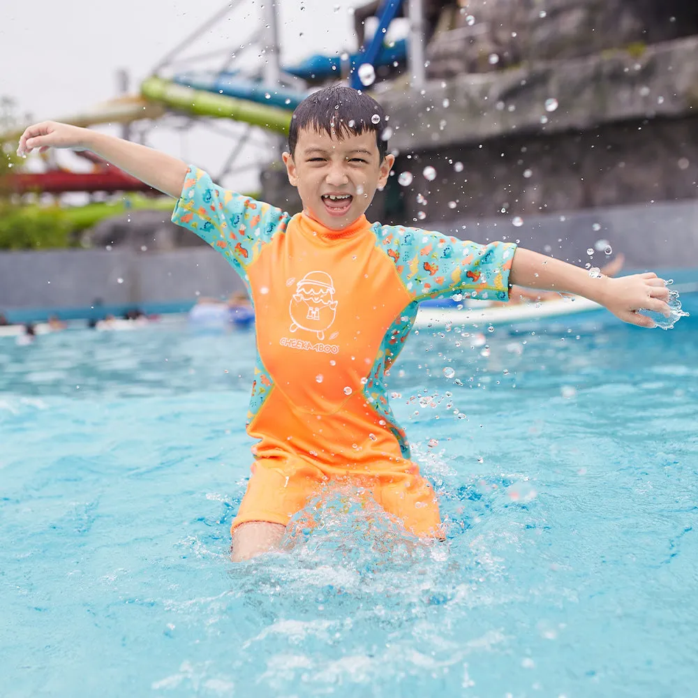 Kiddies Toddler Thermal Swimsuit UPF50  Orange Dino