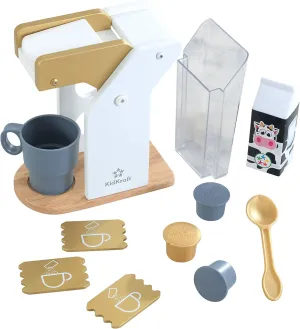 KidKraft Metallic Toy Coffee Maker with Capsules, Accessory for Kids' Kitchen, Wooden Kitchen Appliance Set Kids, Play Accessories, Toys, 53538