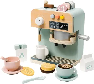Kids Coffee Maker Playset, 23PCS Wooden Kitchen Toys, Play Kitchen Accessories for Toddler, Espresso Machine Playset, Gift for Boys and Girls 3 4 5 Years