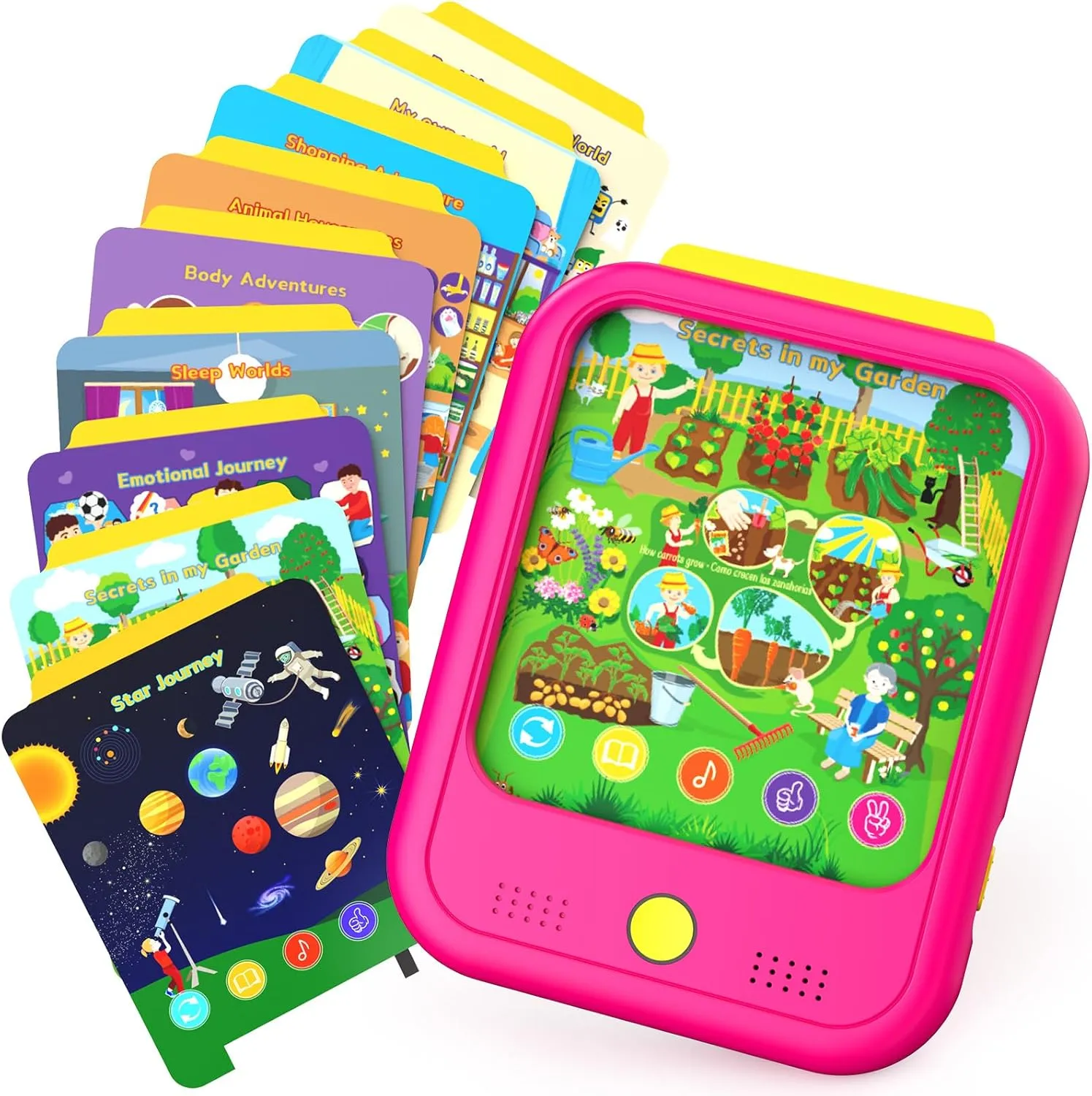Kids Learning Tablet Educational Learning Pad for Toddlers 2-5 to Learn Alphabets, Numbers, Foods, Time, Music, Vehicles,Tablet Toy for Toddlers Ages 2 3 4 5 6 Years Old Pink