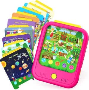 Kids Learning Tablet Educational Learning Pad for Toddlers 2-5 to Learn Alphabets, Numbers, Foods, Time, Music, Vehicles,Tablet Toy for Toddlers Ages 2 3 4 5 6 Years Old Pink