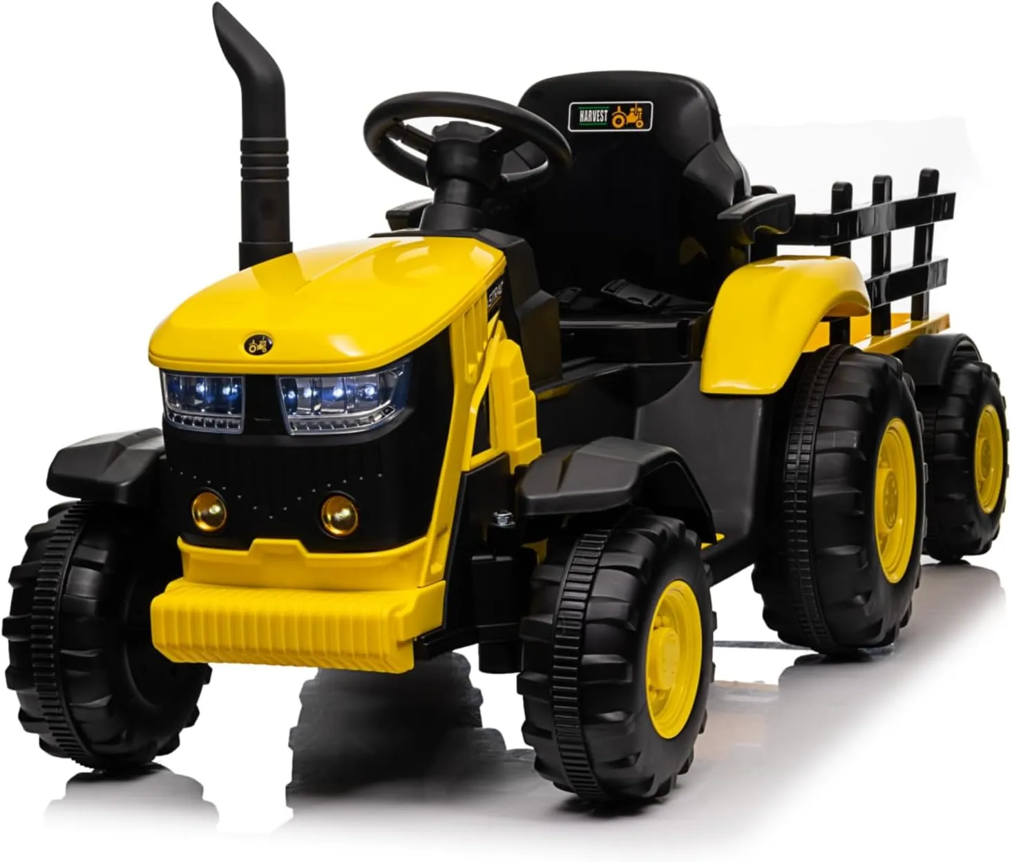Kids Ride on Tractor with Detachable Trailer and Remote Control, 12V Battery Powered Tractor Car Toy, Dual 35W Electric Vehicles with LED Headlights for Boys Girls 3-8, Yellow