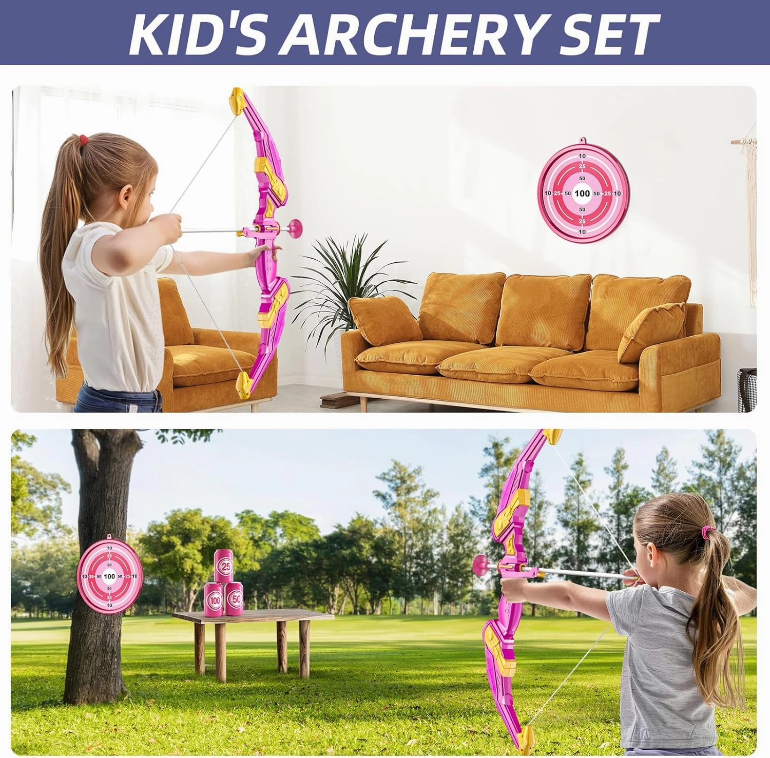 Kids Bow and Arrow Set, LED Light Up Archery Toy Set with 10 Suction Cup Arrows,Target & Arrow Quiver, Bow and Arrows Set Toys Gift for 3 4 5 6 7 8 9 10 11 12 Year Old Kids Boys Girls (Pink)