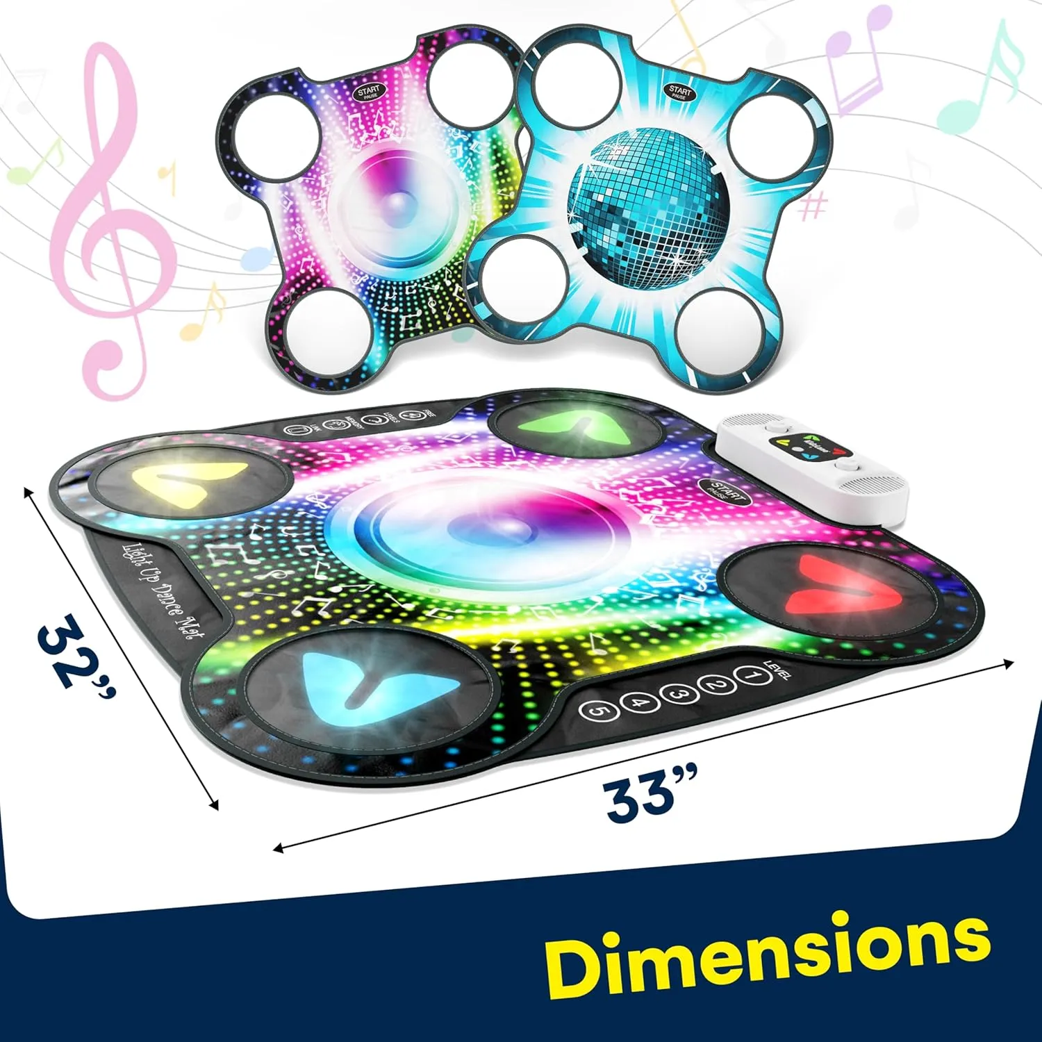 Kidzlane Light Up DJ Dance Mat for Kids - Bluetooth & AUX Compatible - 3 Fun Arcade Games - Adjustable Volume - Detachable Top Mats with Discoball & Speaker Motives - Durable Plastic - Multi-Color