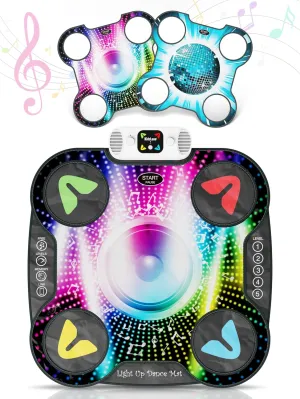 Kidzlane Light Up DJ Dance Mat for Kids - Bluetooth & AUX Compatible - 3 Fun Arcade Games - Adjustable Volume - Detachable Top Mats with Discoball & Speaker Motives - Durable Plastic - Multi-Color