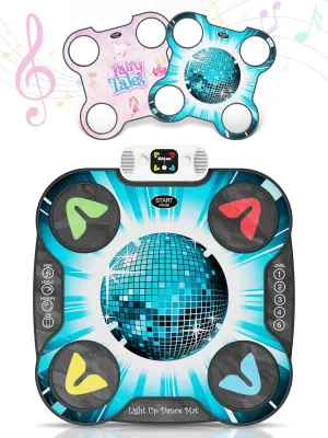 Kidzlane Light Up DJ Dance Mat for Kids - Bluetooth & AUX Compatible - 3 Fun Arcade Games with 5 Difficulty Levels - Detachable Discoball & Fairytail - Adjustable Volume - Ages 6 