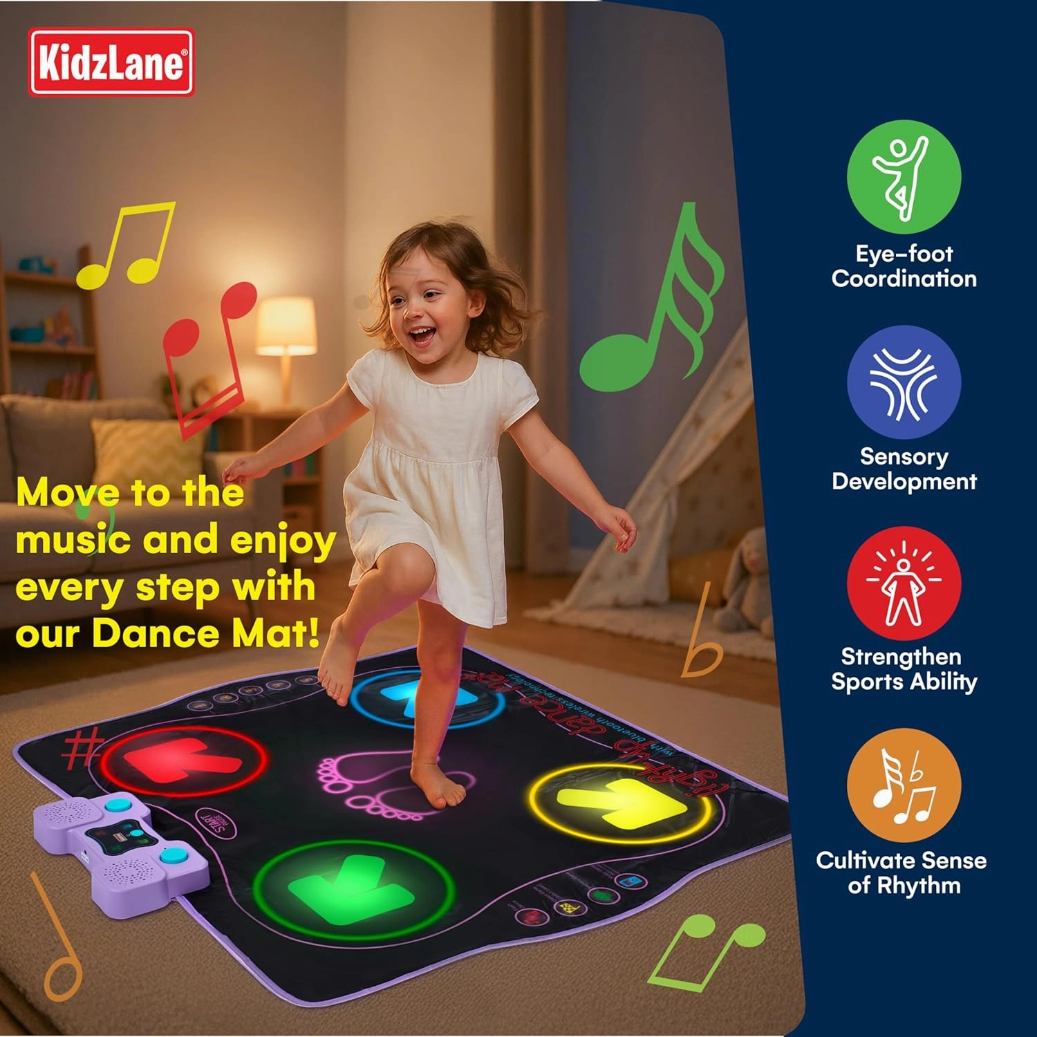 Kidzlane Dance Mat | Light Up Dance Pad with Wireless Bluetooth/AUX or Built in Music | Dance Game with 4 Game Modes | Gift Toy for Girls & Boys Ages 6 7 8 Years Old  
