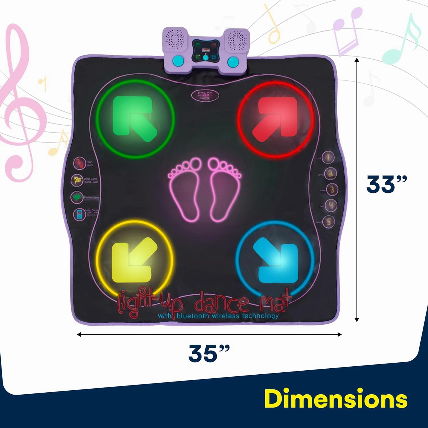 Kidzlane Dance Mat | Light Up Dance Pad with Wireless Bluetooth/AUX or Built in Music | Dance Game with 4 Game Modes | Gift Toy for Girls & Boys Ages 6 7 8 Years Old  