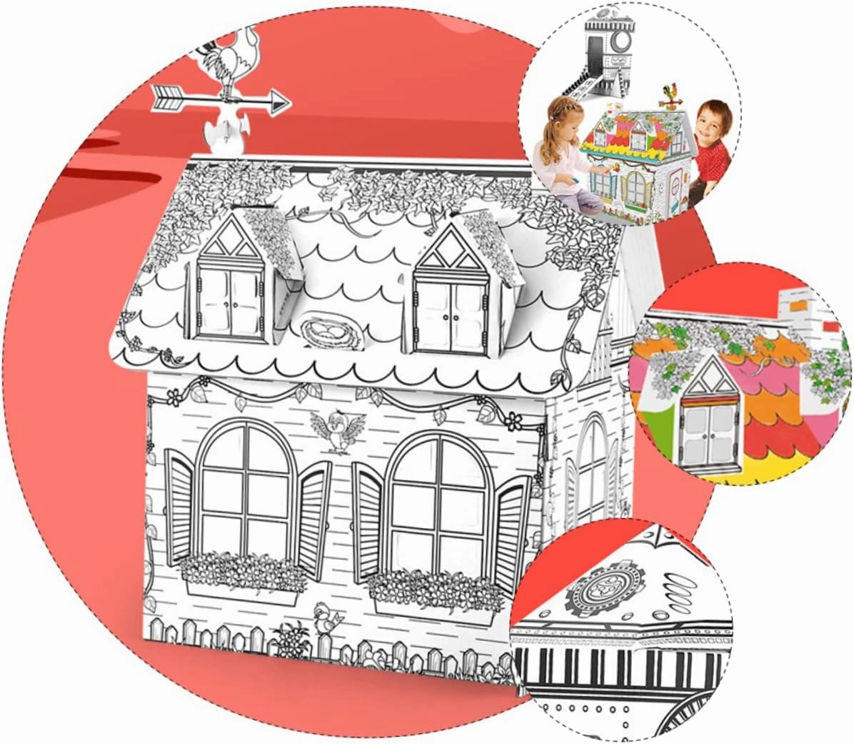 Kisangel 1 Set DIY Color Filling Assembled Model Villa Shape Puzzle for Creative Crafting Engaging Educational Activity Birthday Present