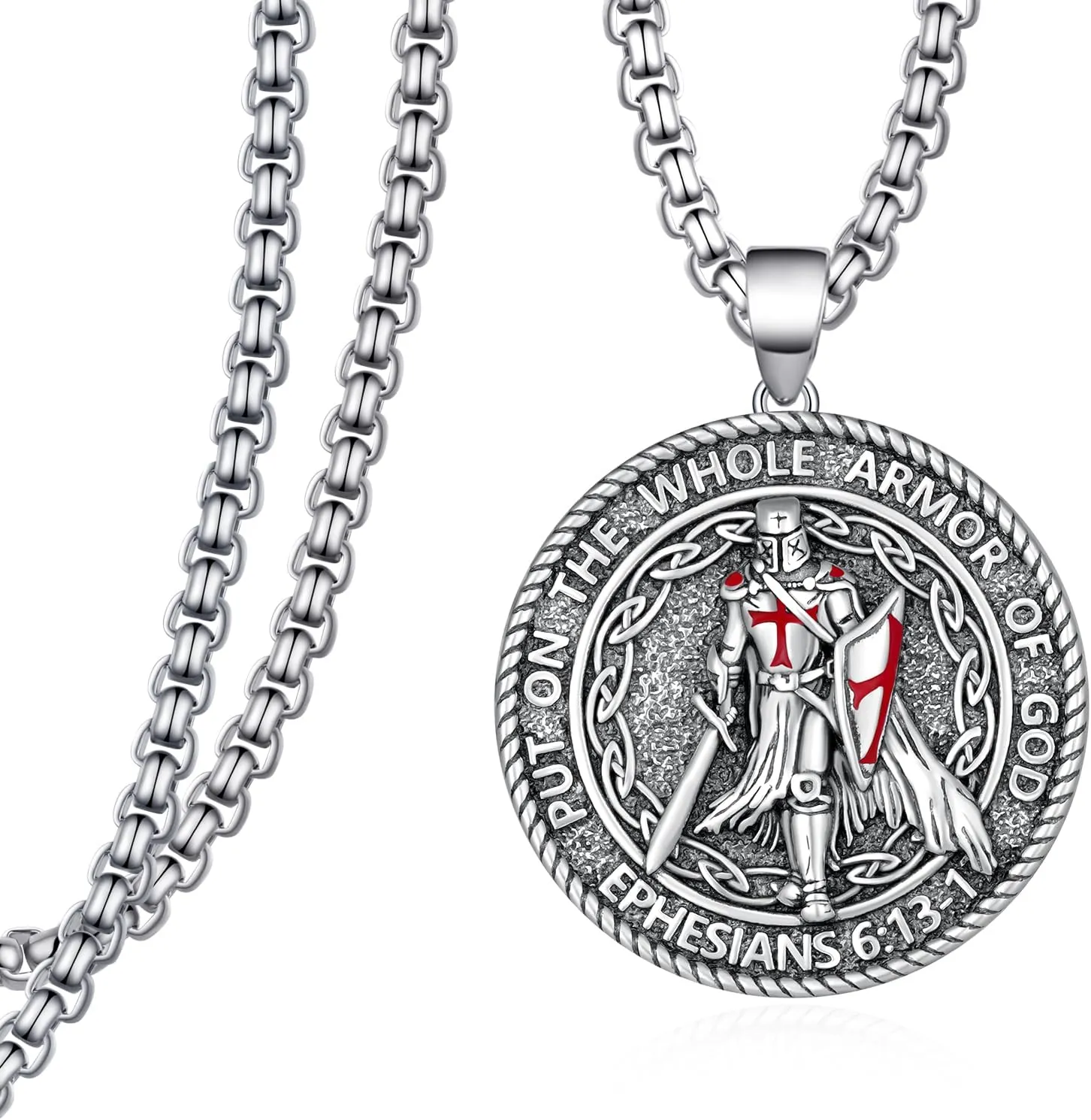 Knights Templar Necklace Mens 925 Sterling Silver Armor Of God Pendant Templar Knight Cross Amulet Necklaces Jewelry for Men