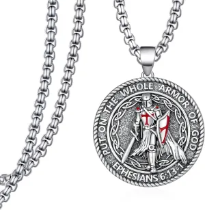 Knights Templar Necklace Mens 925 Sterling Silver Armor Of God Pendant Templar Knight Cross Amulet Necklaces Jewelry for Men