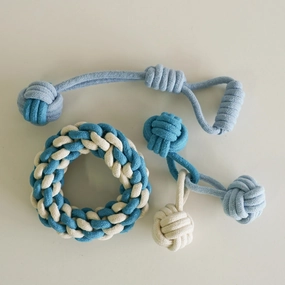 Knotty Interactive Upcycled Cotton Rope Tug Toy Set, Sky and Cloud
