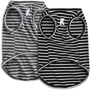 Koneseve Dog Shirt Vest Lightweight Stretchy Dog T-Shirts Soft Cool Shirts Sleeveless Stripe Vests Breathable Clothes for Puppy Kitty Cats Small Medium Large Dogs 2 Pack Black   Grey [ 3XL ]