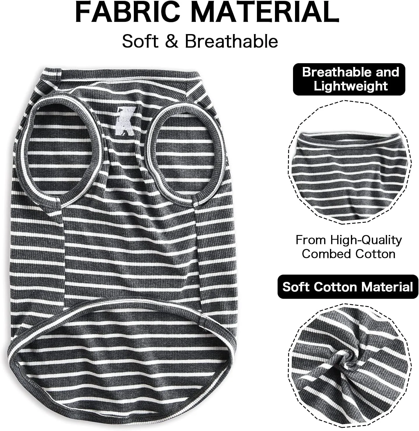 Koneseve Dog Shirt Vest Lightweight Stretchy Dog T-Shirts Soft Cool Shirts Sleeveless Stripe Vests Breathable Clothes for Puppy Kitty Cats Small Medium Large Dogs 2 Pack Black   Grey [ 3XL ]