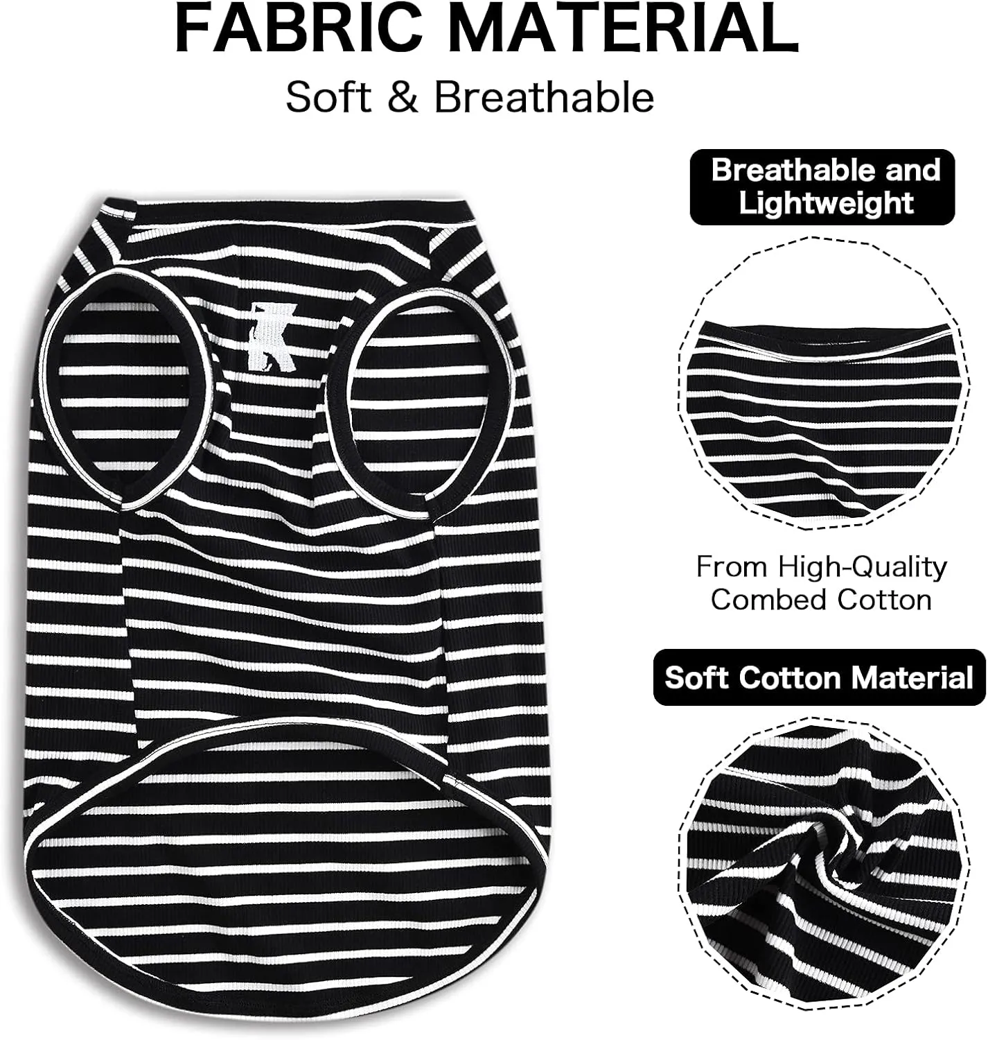 Koneseve Dog Shirt Vest Lightweight Stretchy Dog T-Shirts Soft Cool Shirts Sleeveless Stripe Vests Breathable Clothes for Puppy Kitty Cats Small Medium Large Dogs 2 Pack Black   Grey [ 3XL ]