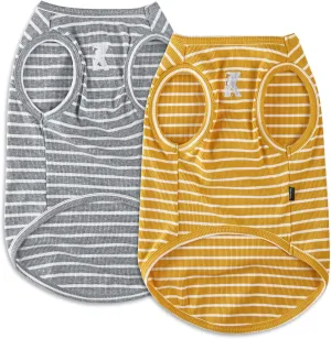 Koneseve Dog Shirt Vest Lightweight Stretchy Dog T-Shirts Soft Cool Shirts Sleeveless Stripe Vests Breathable Clothes for Puppy Kitty Cats Small Medium Large Dogs 2 Pack Yellow   Light Grey [ 3XL ]