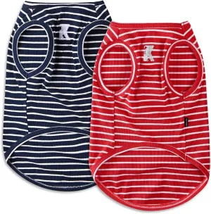Koneseve Dog Shirt Vest Lightweight Stretchy Dog T-Shirts Soft Cool Sleeveless Stripe Vests Breathable Clothes for Puppy Kitty Cats Small Medium Large Dogs 2 Pack Red   Blue [ 3XL ]