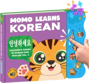 Korean Baby Book for Kids, Momo Learns Korean Vol. 3, Bilingual Korean Baby Books for Babies & Toddlers, Kids Board Book w/ Hangul Alphabet, First Words, Flashcards & Songs, Language Toy for Children