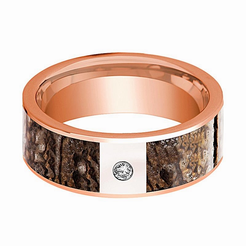 KRON | Brown Dinosaur Bone Inlay 14k Rose Gold with Diamond