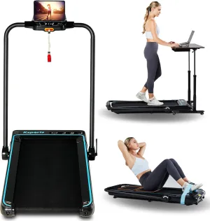 Ksports Walking Pad & Folding Treadmill – 2.5HP, Sit-Ups Mat, Bluetooth App, Portable Wheels | Incline, Desk, Dual Displays, 308 lbs & 265lbs Capacity