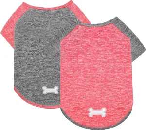 KYEESE 2 Pack Dog Shirts Quick Dry Lightweight Stretchy Dog T-Shirts with Reflective Label Raglan Sleeve Sun Protection Pet Clothes for Small Dogs, Coral Red Grey, S