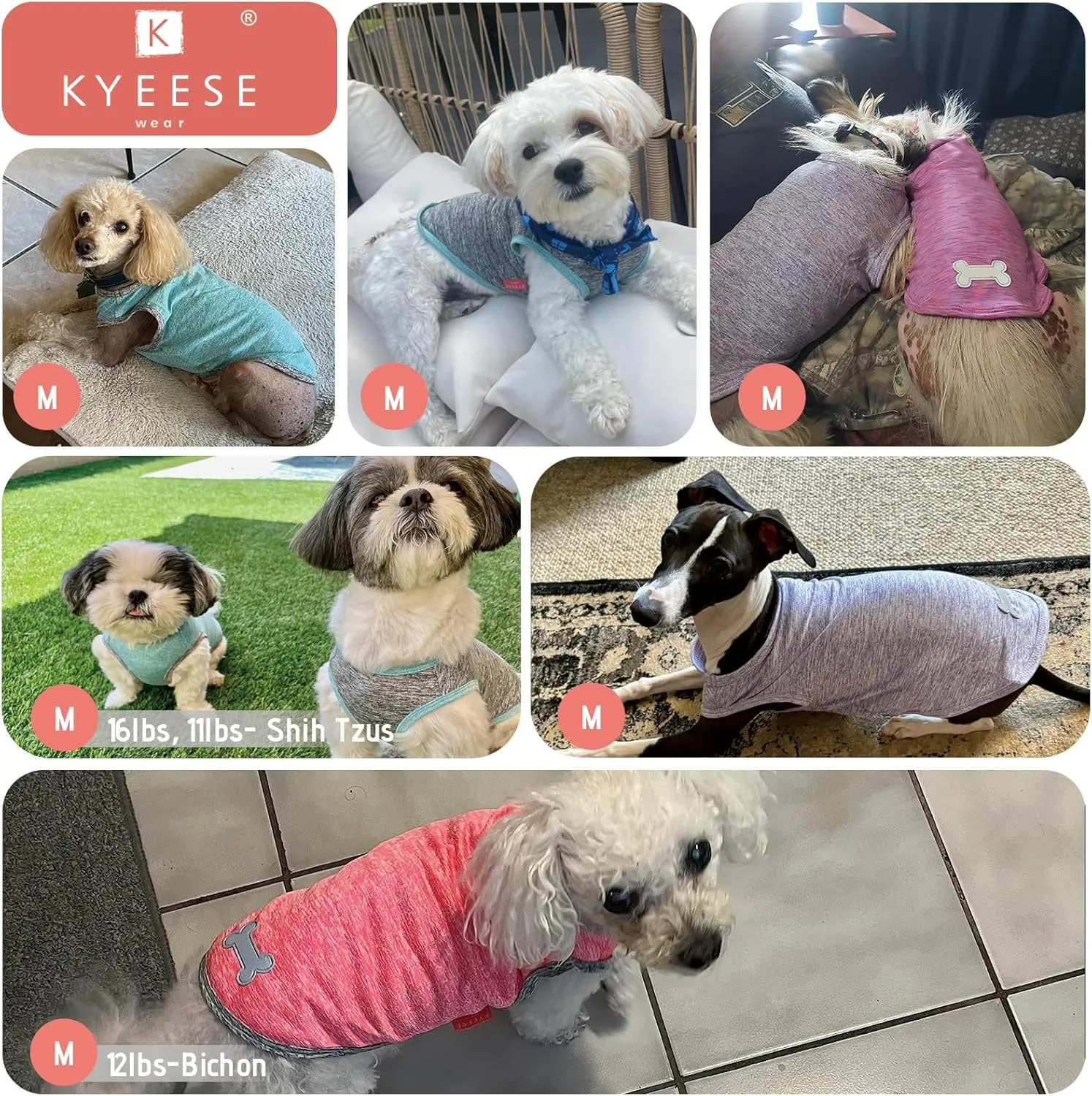 KYEESE 2 Pack Dog Shirts Quick Dry Soft Stretchy Pet T-Shirts with Reflective Label Tank Top Sleeveless Vest Sun Protection Dog Clothes for Small Dogs, Medium, Light Blue Grey
