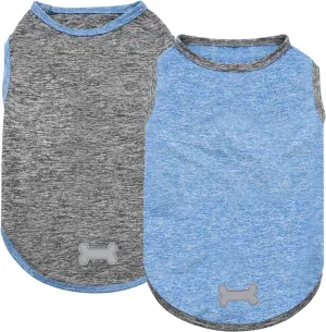 KYEESE 2 Pack Dog Shirts Quick Dry Soft Stretchy Pet T-Shirts with Reflective Label Tank Top Sleeveless Vest Sun Protection Dog Clothes for Small Dogs, Medium, Light Blue Grey